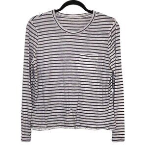 Madewell Gray White Striped Scoop Neck Long Sleeve Top L